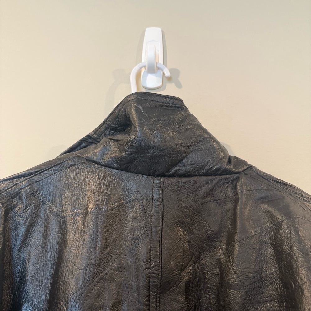 Vintage Black Leather Trench Duster Coat - Picture 6 of 11